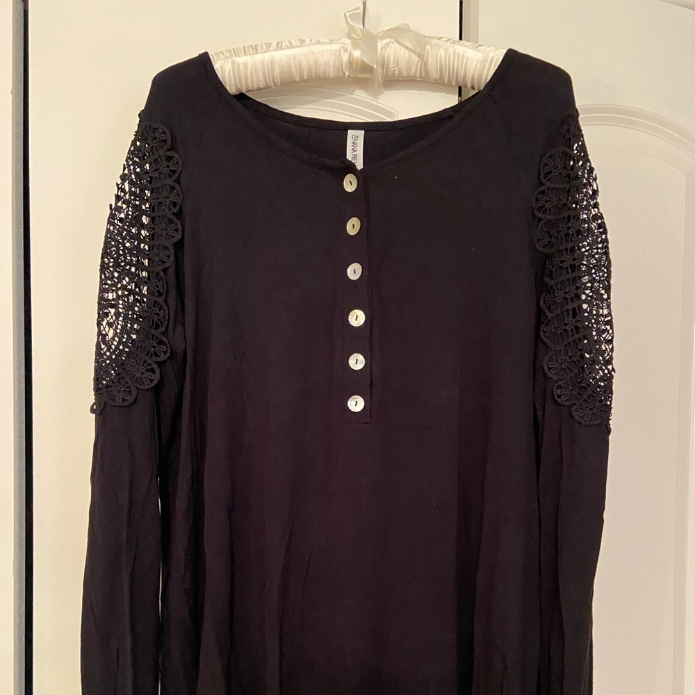 Long Sleeve Tee with Crochet